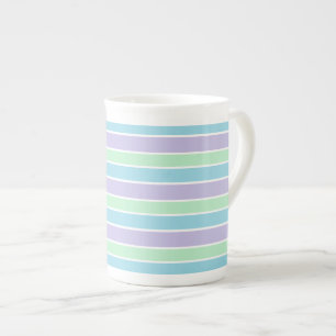 Blue Green and Purple Pastel Stripes Bone China Mug