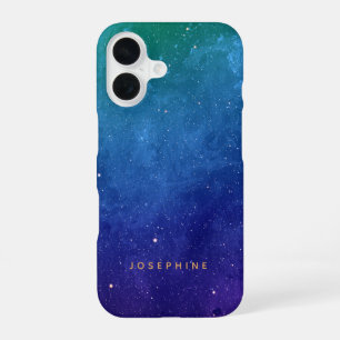 Blue Green and Purple Space Pattern Personalised iPhone 16 Case