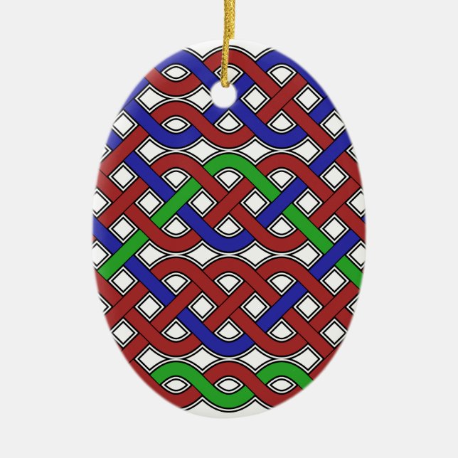 Blue, Green and Red Celtic Knots Ceramic Tree Decoration (Front)