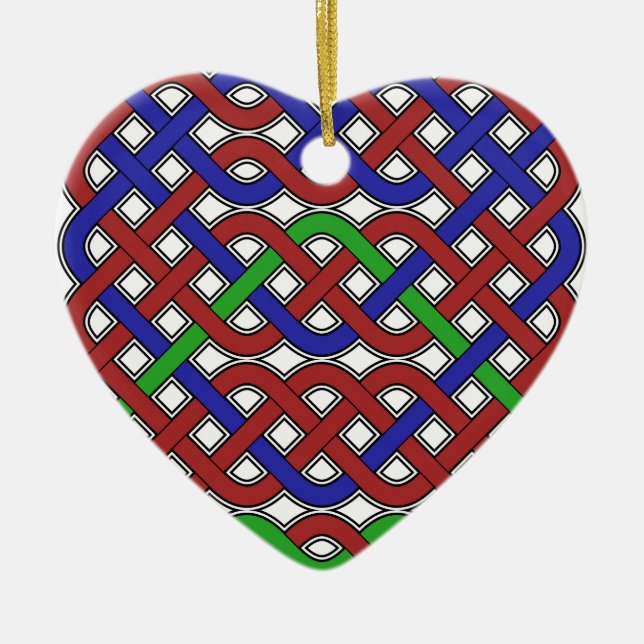 Blue, Green and Red Celtic Knots Ceramic Tree Decoration (Front)