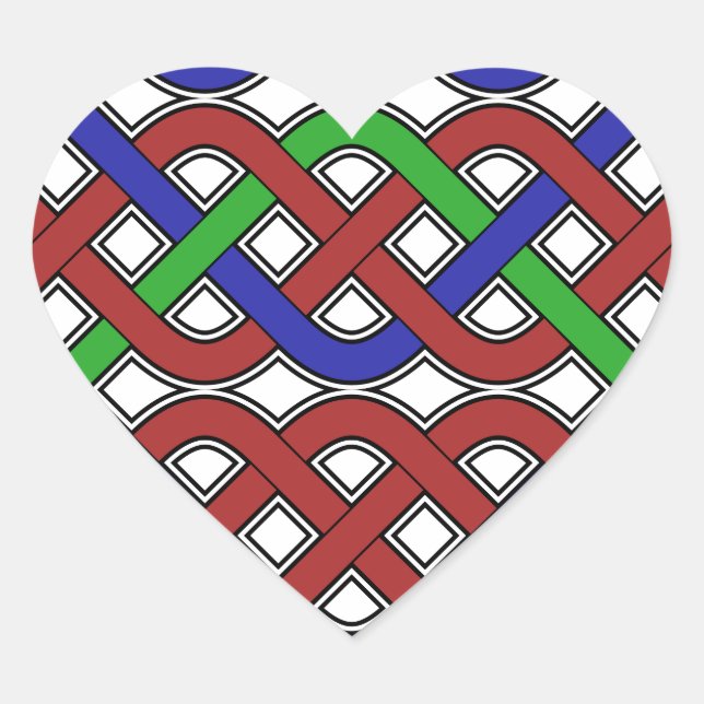Blue, Green and Red Celtic Knots Heart Sticker (Front)