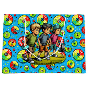 Blue, Green and Red Disc Golf Themed Birthday Large Gift Bag