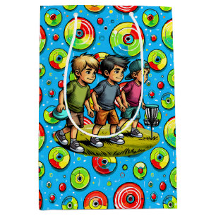 Blue, Green and Red Disc Golf Themed Birthday Medium Gift Bag