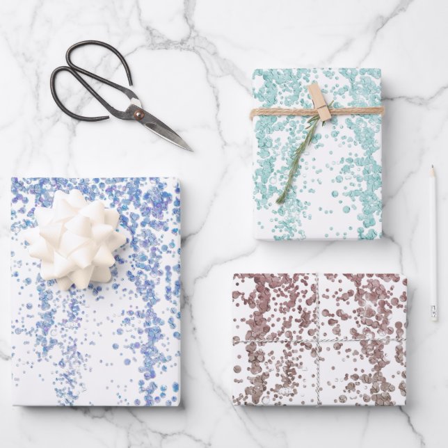 Blue Green and Red Sequin Sparkles Wrapping Paper (Front)