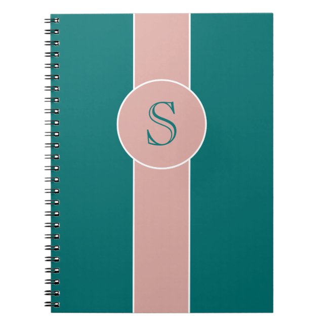 Blue-Green and Rose Trending Colours Monogram Notebook (Front)