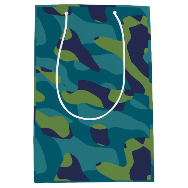 Blue Green and Teal Camo Abstract Medium Gift Bag (Front)