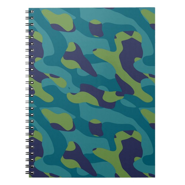 Blue Green and Teal Camo Abstract Notebook (Front)