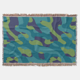 Blue Green and Teal Camo Abstract Throw Blanket