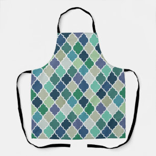 Blue, green and turquoise quatrefoil pattern apron