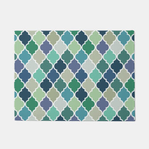 Blue, green and turquoise quatrefoil pattern doormat