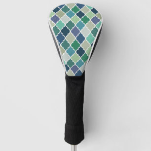 Blue, green and turquoise quatrefoil pattern golf head cover