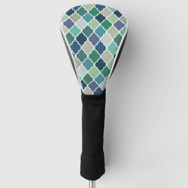 Blue, green and turquoise quatrefoil pattern golf head cover (Front)