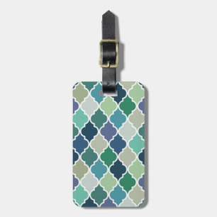 Blue, green and turquoise quatrefoil pattern luggage tag