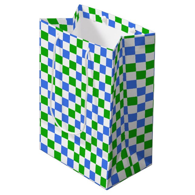 Blue Green And White Chequered Pattern  Medium Gift Bag (Front Angled)