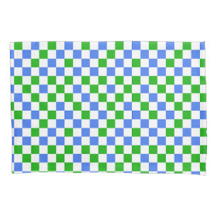 Blue Green And White Chequered Pattern Pillowcase