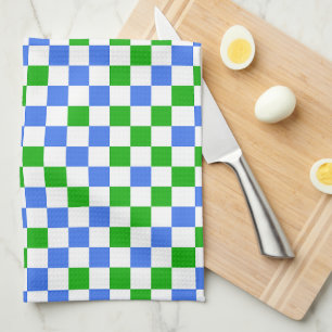 Blue Green And White Chequered Pattern Tea Towel