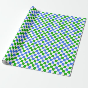 Blue Green And White Chequered Pattern  Wrapping Paper