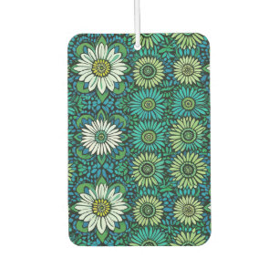 Blue, Green and White Floral Pattern Car Air Freshener