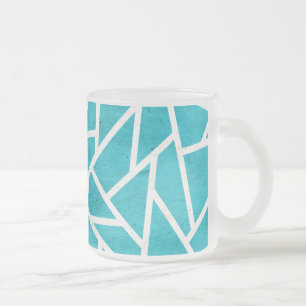 Blue-green and white mosaic pattern frosted glass coffee mug