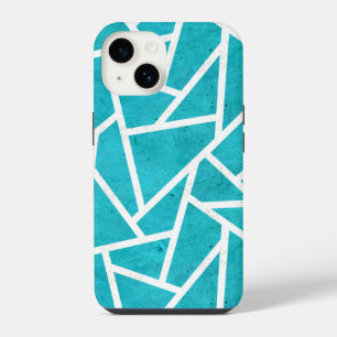 Blue-green and white mosaic pattern iPhone 14 case
