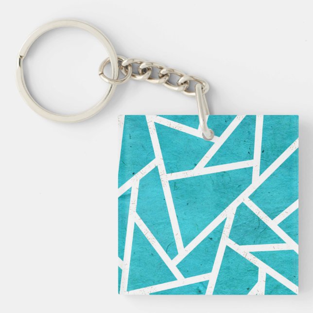 Blue-green and white mosaic pattern key ring (Front)