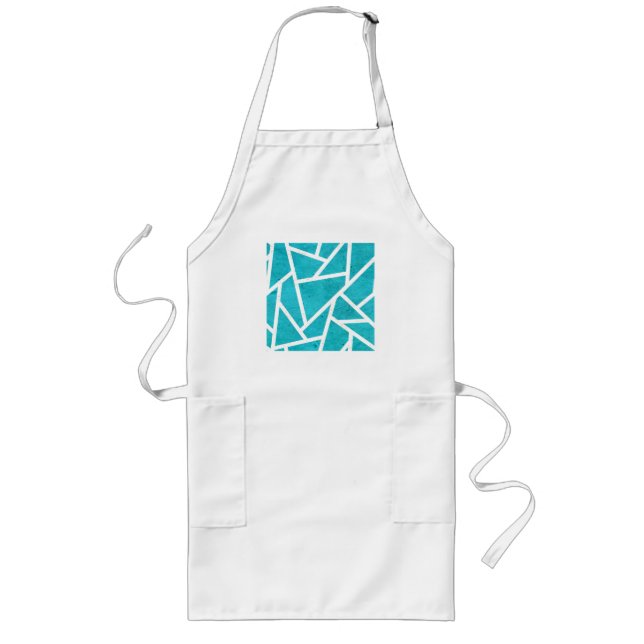 Blue-green and white mosaic pattern long apron (Front)