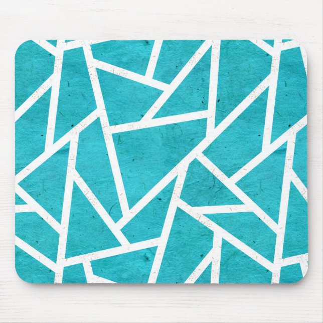 Blue-green and white mosaic pattern mouse mat (Front)