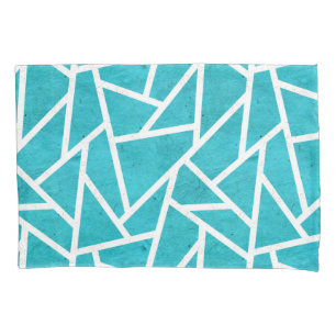 Blue-green and white mosaic pattern pillowcase