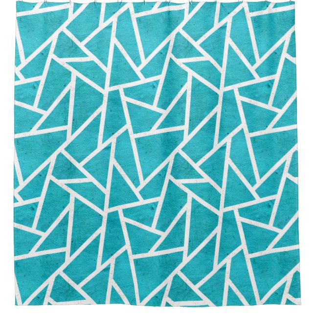 Blue-green and white mosaic pattern shower curtain (Front)