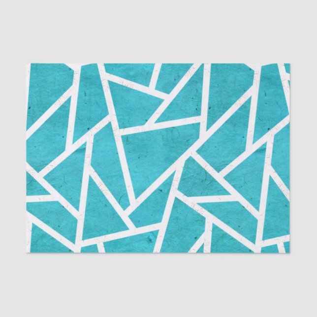 Blue-green and white mosaic pattern tissue paper (Front)