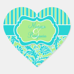 Blue, Green, and White Striped Damask Sticker