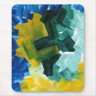 Blue, Green, and Yellow Abstract Brushstrokes Mouse Mat