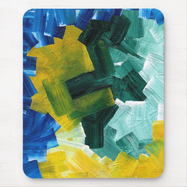Blue, Green, and Yellow Abstract Brushstrokes Mouse Mat (Front)