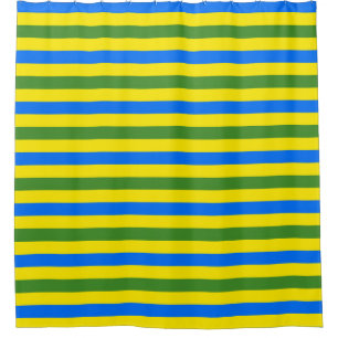 Blue Green and Yellow Stripes Design Shower Curtain