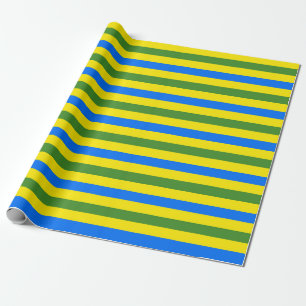 Blue Green and Yellow Stripes Design Wrapping Paper