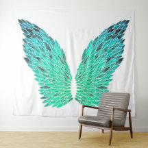 Blue-Green Angel Wings Tapestry
