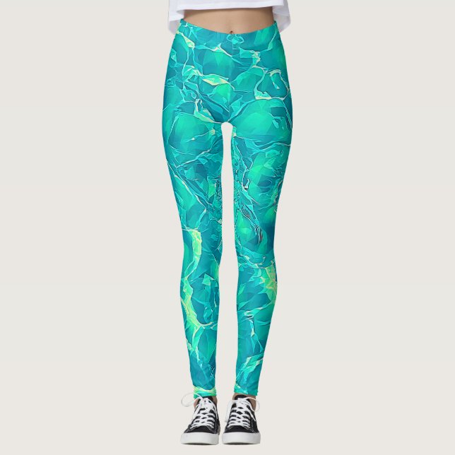 Blue Green Aqua Stylish Pattern   Leggings (Front)