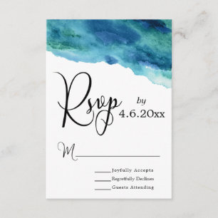 Blue Green Aqua Watercolor Modern Wedding RSVP 1 Card
