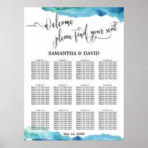 Blue Green Aqua Watercolor Wedding Seating Chart