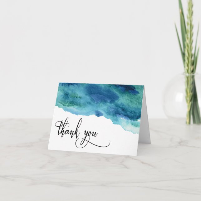 Blue Green Aqua Watercolor Wedding Thank You 1 (Front)