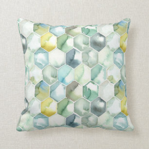 Blue & Green Aquarelle Honycomb Pattern Cushion