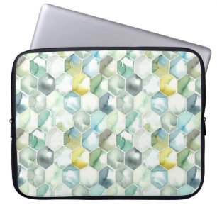 Blue & Green Aquarelle Honycomb Pattern Laptop Sleeve