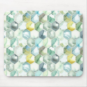 Blue & Green Aquarelle Honycomb Pattern Mouse Mat