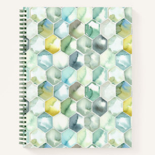 Blue & Green Aquarelle Honycomb Pattern Notebook
