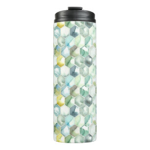 Blue & Green Aquarelle Honycomb Pattern Thermal Tumbler
