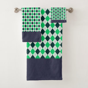 Blue Green Argyle Bath Towel Set