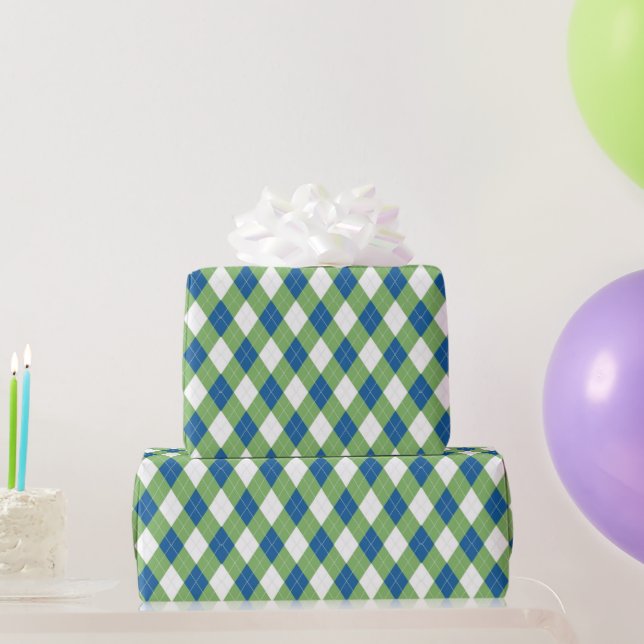 Blue & Green Argyle Diamond Pattern Wrapping Paper (Party Gifts)