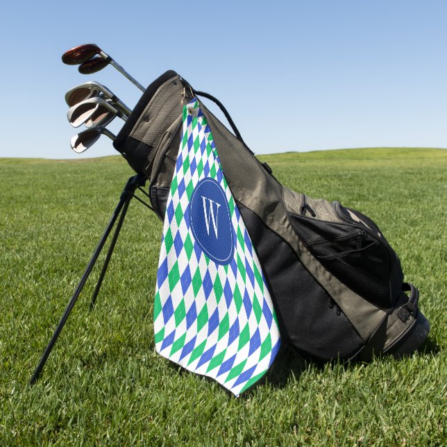 Blue & Green Argyle Golf Monogram Towel (Green)