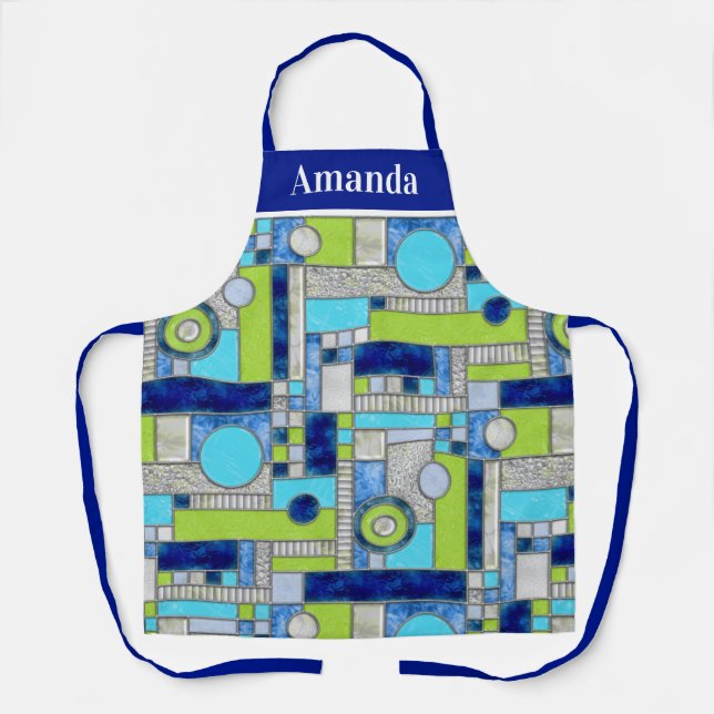 Blue Green Art Deco Stained Glass Apron (Front)