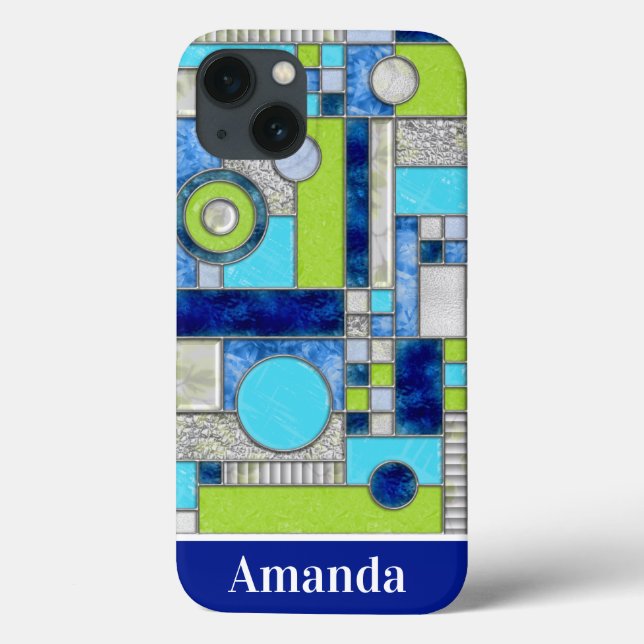 Blue Green Art Deco Stained Glass Case-Mate iPhone Case (Back)